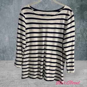 Old Navy Relaxed Blue & White Striped Top T Shirt Long Sleeve Sz L
